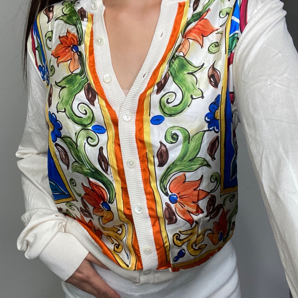 Woman Dolce & Gabbana Floral Cardigan Silk Sweater